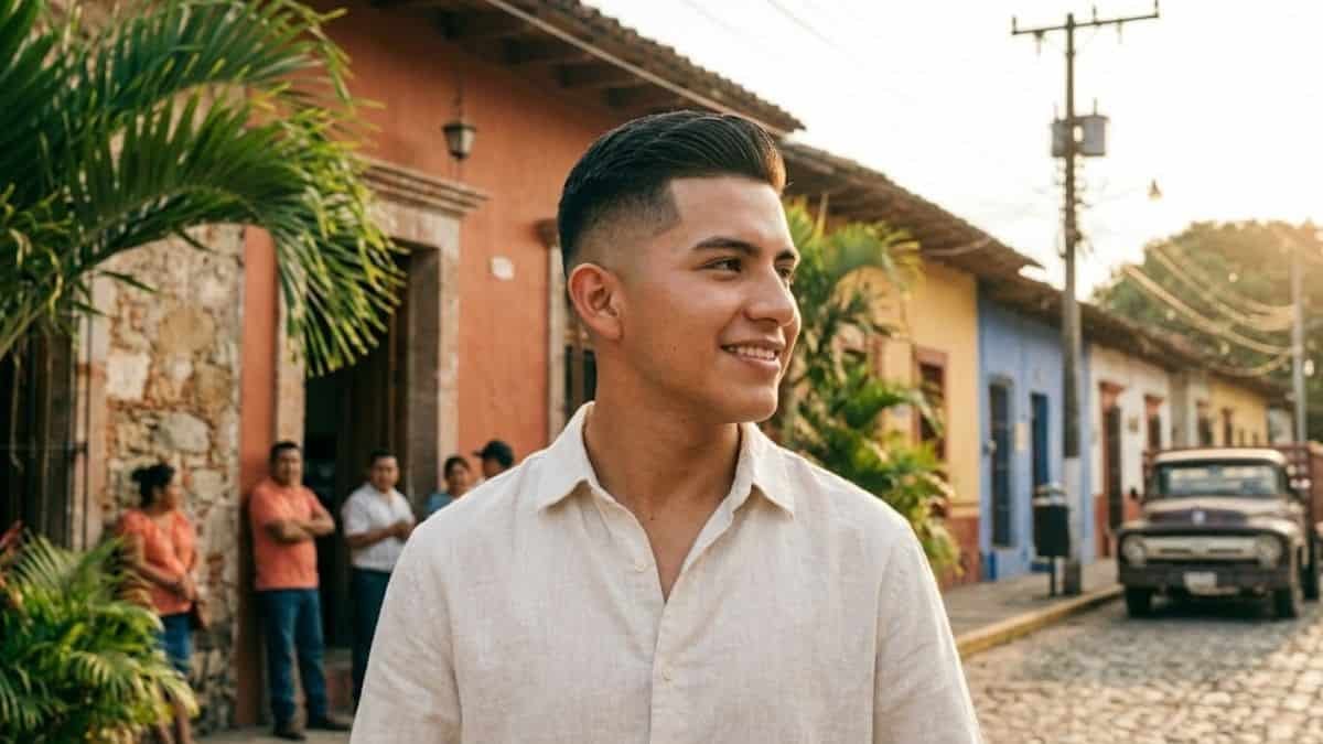 Hombre con corte fresco para el calor al aire libre en Huejutla