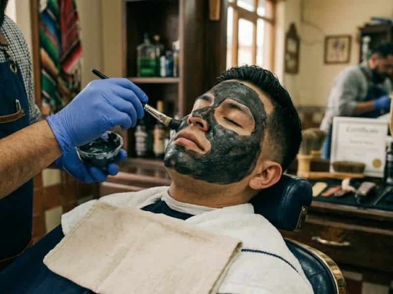 Facial para hombre con mascarilla negra en barberia de Huejutla