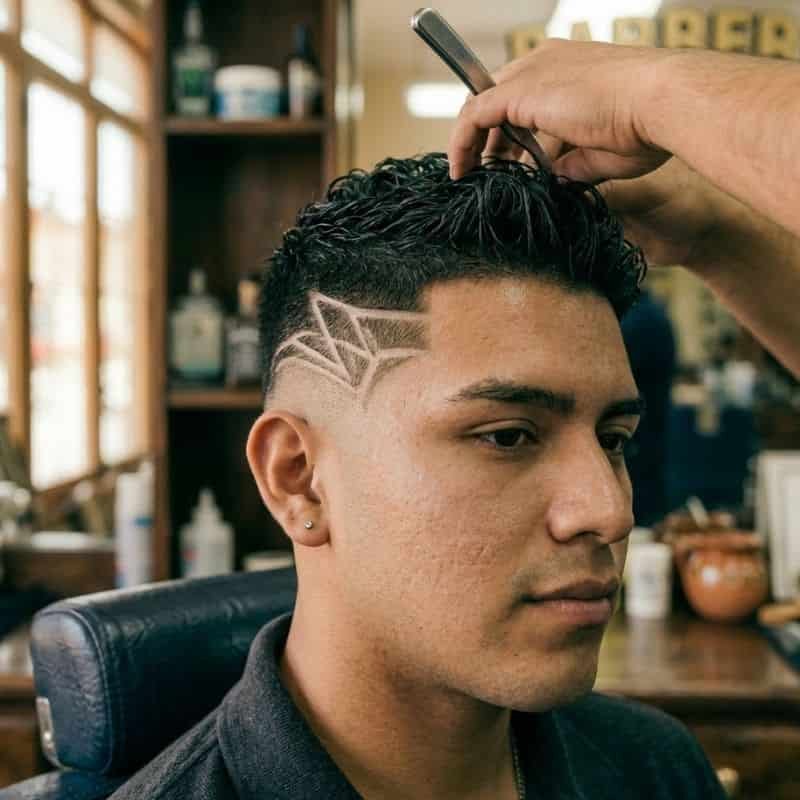 Diseno de lineas a navaja en el costado de un fade en Huejutla
